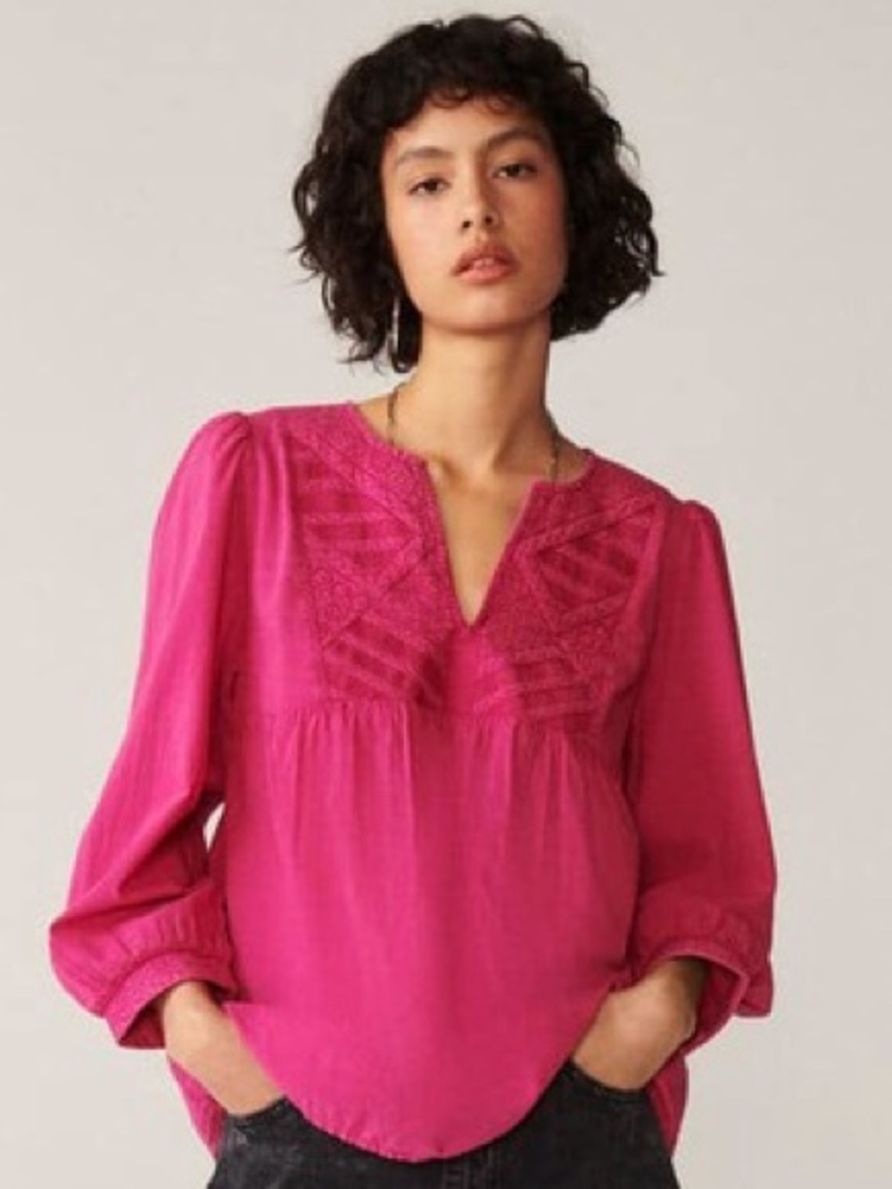 BA&SH $229 • 19” PTP / size large • Ilo 100% cotton Blouse Fushia, fall 2022